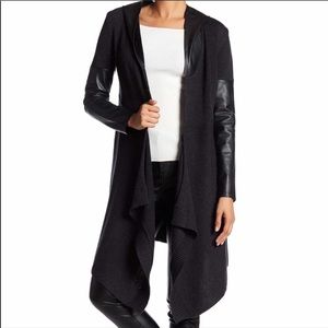 Blank NYC Faux Leather Trim Long Cardigan